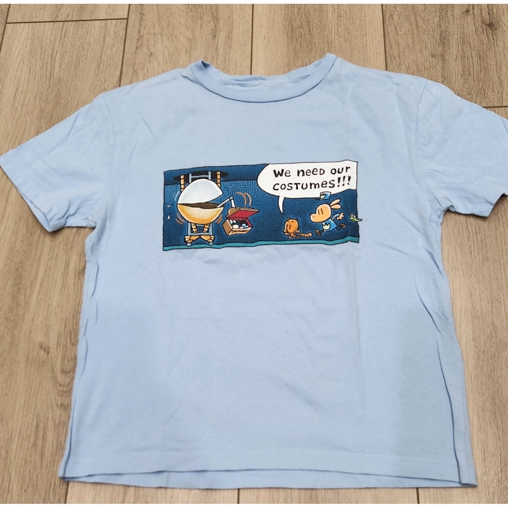 Dog Man Dav Pilkey Graphic T-Shirt Kids Medium Light Blue Comic Book Tee